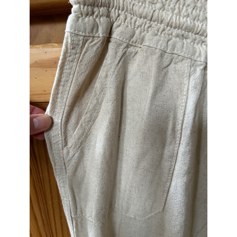 Cali 1850 Linen Beach Pants Oatmeal Beige Smocked Womens M NWT - Picture 9 of 10